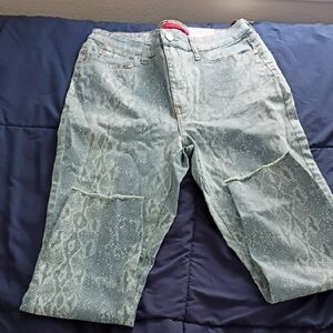 Jennifer Lopez Light Blue Snake Print Cropped Jeans